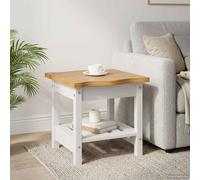 vidaXL Tavolo laterale con lo scaffale EKAI Bianco 50 x 50 x 45,5 cm, Tavolino da soggiorno, quadrato, stile industriale, in pino compatto, accento funzionale, arredo urbano