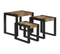 vidaXL Tavolo Nesting 3 pcs Legno Riciclato Massello e Metallo