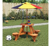 vidaXL Tavolo Picnic per 4 Bambini con Ombrellone Rotondo Legno Abete