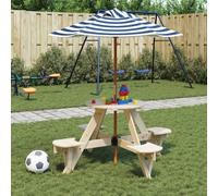 vidaXL Tavolo Picnic per 4 Bambini con Ombrellone Rotondo Legno Abete