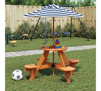 vidaXL Tavolo Picnic per 4 Bambini con Ombrellone Rotondo Legno Abete
