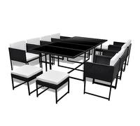 vidaXL Tavolo Sedie da Giardino 33 pz Polyrattan Nero con Cuscini e Sgabelli