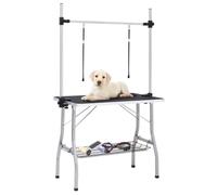 vidaXL Tavolo Toelettatura per Cani Regolabile con 2 Anelli e Cesto