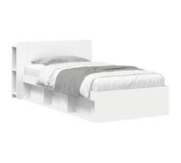 vidaXL Telaio del letto con storage con testiera Bianco 90 x 190 cm, Mobile camera moderno, letto in legno rettangolare, vano portaoggetti, design minimalista, soluzioni d'organizzazione
