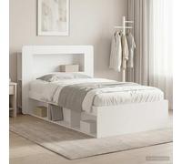 vidaXL Telaio del letto con storage con testiera Bianco 90 x 200 cm, Mobile camera moderno, letto in legno rettangolare, vano portaoggetti, design minimalista, soluzioni d'organizzazione