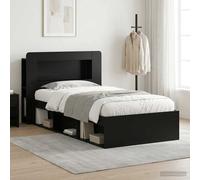 vidaXL Telaio del letto con storage con testiera Nero 100 x 200 cm, Mobile camera moderno, letto in legno rettangolare, vano portaoggetti, design minimalista, soluzioni d'organizzazione