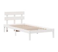 vidaXL Telaio del letto con testiera bianca, 75 x 190 cm, in legno massello per camera da letto, design minimalista, durevole, facile da montare, non necessita di molla, piattaforma in legno, mobili