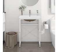 vidaXL Telaio per Lavabo da Bagno con Lavabo Integrato Bianco in Ferro