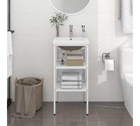 vidaXL Telaio per Lavabo da Bagno con Lavabo Integrato Bianco in Ferro