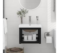 vidaXL Telaio per Lavabo da Bagno con Lavabo Integrato Nero in Ferro