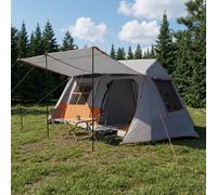 vidaXL Tenda a tunnel grigia e arancione, 400 x 278 x 182 cm, avventura campeggio, moderna tenda a tunnel, ampia protezione familiare, telaio in fibra di vetro portatile, facile da montare, poli