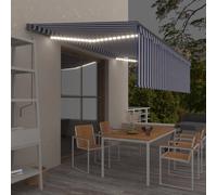 vidaXL Tenda Automatica Parasole LED Sensore Vento 5x3 m Blu Bianco