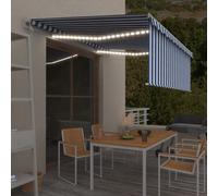 vidaXL Tenda Automatica Parasole Sensore Vento LED 4x3m Blu Bianca