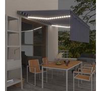 vidaXL Tenda Automatica Parasole Sensore Vento LED 4x3m Blu Bianca