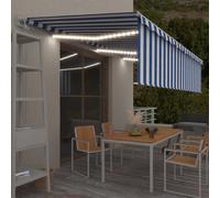 vidaXL Tenda Automatica Parasole Sensore Vento LED 6x3m Blu Bianca