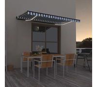 vidaXL Tenda da Sole Retrattile Manuale con LED 400x350 cm Blu Bianco