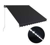 vidaXL Tenda da Sole Retrattile Manuale con LED per Finestra Schermo Parasole a Scomparsa 350x250 cm in Tessuto PU Antracite Telaio in Alluminio