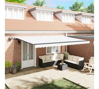 vidaXL Tenda Retrattile Manuale con LED Bianca 500X300 cm per Balcone E Aree Esterne Soluzione Ombra Durevole Elegante Tessuto Acrilico Resistente agli Agenti Atmosferici Resistente ai Raggi UV Resis