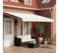 vidaXL Tenda retrattile manuale con LED Bianco 5 x 3 m, Tendone da sole retrattile, manuale e compatto con luci LED per veranda e giardino