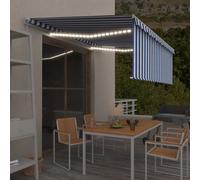 vidaXL Tenda Sole Retrattile Manuale con LED 4,5x3m Blu e Bianco