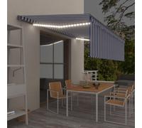 vidaXL Tenda Sole Retrattile Manuale con LED 5x3m Blu e Bianco