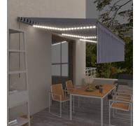 vidaXL Tenda Sole Retrattile Manuale con LED 6x3m Blu e Bianc6