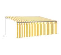 vidaXL Tenda Sole Retrattile Manuale Parasole e LED 4x3m Gialla Bianca