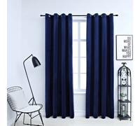 vidaXL Tende Oscuranti con Anelli 2 pz Blu Scuro in Velluto 140x175 cm