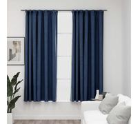 vidaXL Tende Oscuranti con Ganci Effetto Lino 2 pz Blu 140x175 cm