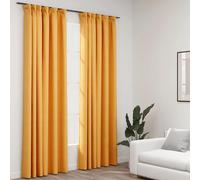 Tende oscuranti con ganci effetto lino 2 pz gialle 140x245 cm