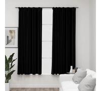vidaXL Tende Oscuranti con Ganci Effetto Lino 2 pz Nere 140x175 cm