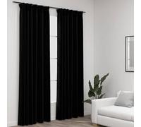 vidaXL Tende Oscuranti con Ganci Effetto Lino 2 pz Nere 140x225 cm