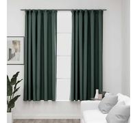 vidaXL Tende Oscuranti con Ganci Effetto Lino 2 pz Verdi 140x175 cm