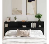 vidaXL Testiera moderna in rovere nero con stoccaggio in legno massello, mobili per camera da letto, eleganti ripiani integrati, finitura opaca, dimensioni: 200 x 19,3 103,5 cm, design contemporaneo