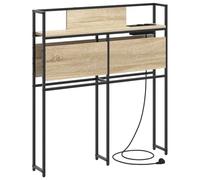 vidaXL Testata per letto in legno ingegnerizzato rovere Sonoma, 75 cm, con struttura in acciaio nero, ripiano, 2 prese di corrente e porte USB A e C. È una soluzione moderna per il tuo letto, con ri