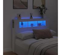 vidaXL Testiera LED Bianca 140x18,5x103,5 cm Legno Multistrato, testiera LED, Testata con LED, testiera con Ripiani, testiera con LED