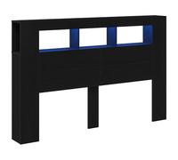 vidaXL Testiera moderna a LED in rovere nero con USB e luci colorate per mobili da camera da letto per adulti, lunghezza 160 cm, altezza 45 cm, elegante materiale in legno.