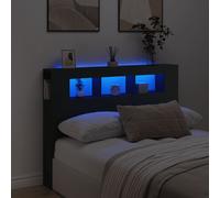 vidaXL Testiera LED Nera 140x18,5x103,5 cm Legno Multistrato, testiera LED, Testata con LED, testiera con Ripiani, testiera con LED