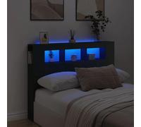 vidaXL Testiera LED Nera 140x18,5x103,5 cm Legno Multistrato, testiera LED, Testata con LED, testiera con Ripiani, testiera con LED