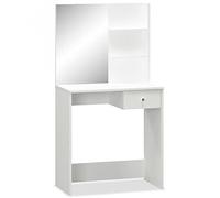 vidaXL Mobile Toeletta Tavolo Trucco con Specchio Cassetto e Mensole Elegante Moderno Robusto in Truciolato e Vetro 75x40x141cm Bianco Opaco