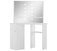 vidaXL Toeletta Tavolino da Trucco ad Angolo Luce LED Mobile Specchiera Comodino Cosmetici Coiffeur Make Up Mobiletto Arredo Bianco