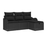 vidaXL Set Divano da Giardino 4 Pezzi con Cuscini Rattan Polietilene Nero