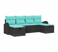 vidaXL Set Divano da Giardino con cuscino 6 pcs Nero polyrattan, Mobili modulari per giardino e terrazzo, divano resistente UV, set sezionale all'aperto con spazio per riporre