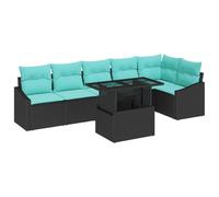 vidaXL Set Divano da Giardino 7 pz Nero e Blu polyrattan