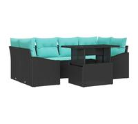 vidaXL Tuin Sofa Set 7 st Zwart en Blauw Poly riet