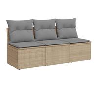 vidaXL Divano da Giardino 3 Posti in Polyrattan con Cuscini Beige