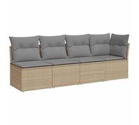 vidaXL Divano da Giardino con Cuscini a 4 Posti Beige in Polyrattan