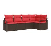 Set Divano da Giardino 5 pcs Marrone e Rosso polyrattan