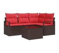 vidaXL Tuinbankenset 5 st Bruin en Rood poly rattan