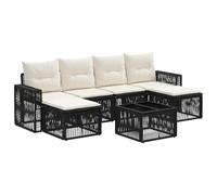 vidaXL Set di divani da giardino, 7 pezzi, colore nero e bianco, panna, divano da giardino moderno, design modulabile, anti-tempo, mobili da esterno per patio, balcone e cortile